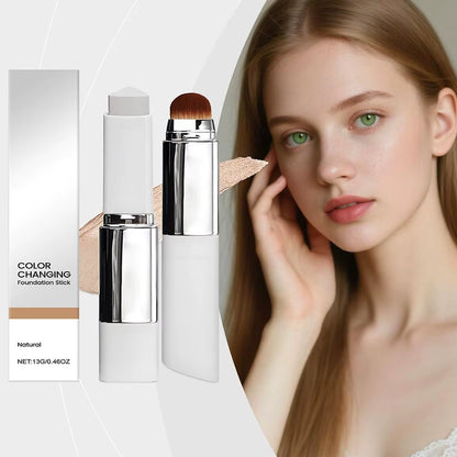 Color Changing Foundation Stick Brightens Concealer Stick Ouble Head with Brush Lightweight Moisturizing Brightening Cosmetics
